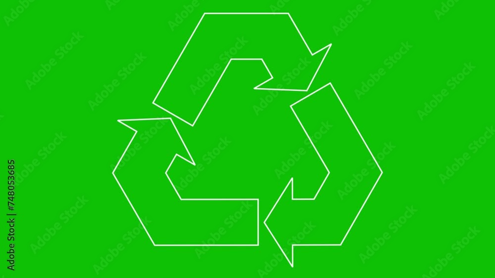 Animated linear white ecology icon is drawn. Line symbol of recycle. Concept of green technology, recycling, reuse, environmental friendliness. Looped video. Vector illustration isolated on green bac Animated linear white ecology icon is drawn. Line symbol of recycle. Concept of green technology, recycling, reuse, environmental friendliness. Looped video. Vector illustration isolated on green bac