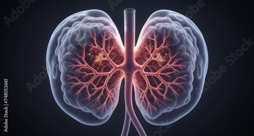 Fototapeta Naklejka Na Ścianę i Meble -   3D rendering of a human lung with bronchial tree and alveoli