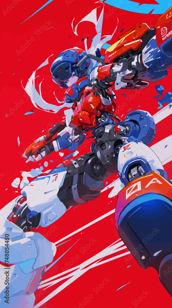 Red Anime Cyborg Girl Robot