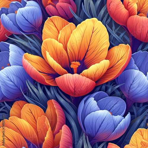 crocus flower spring seamless tile pattern background  ai generated