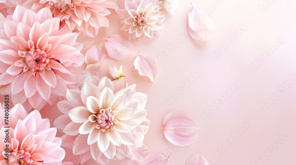 Delicate pink dahlias on a soft background, expressing gentleness, beauty, and harmony Delicate pink dahlias on a soft background, expressing gentleness, beauty, and harmony