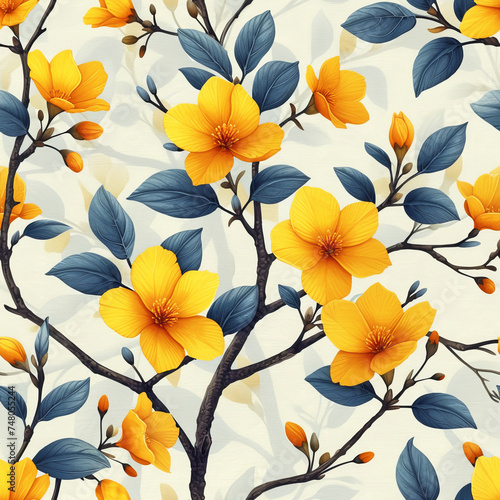 Flower spring seamless tile pattern background  ai generated