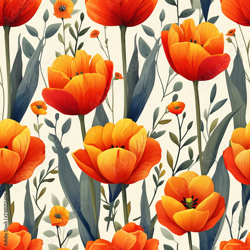 Flower spring seamless tile pattern background, ai generated