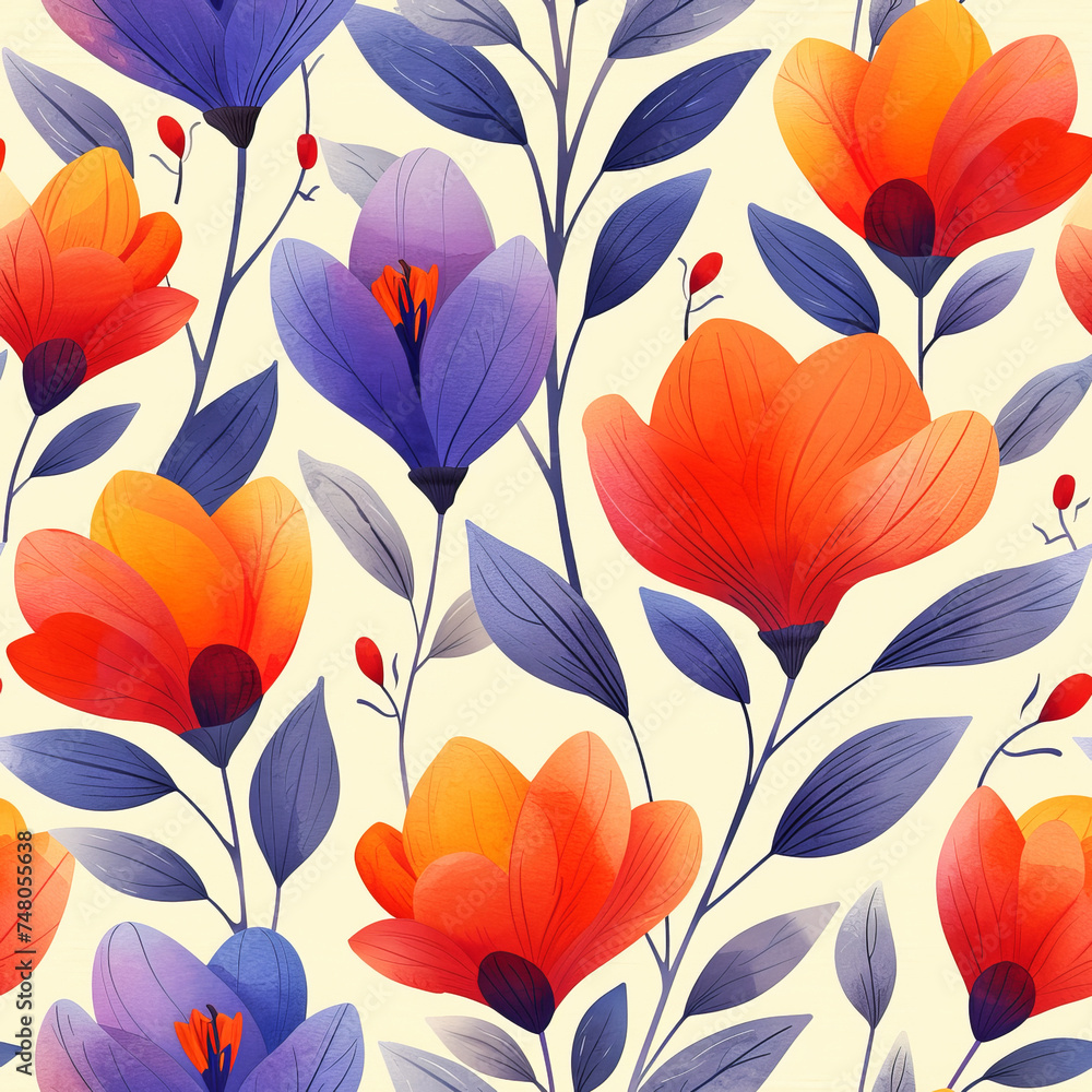 Flower spring seamless tile pattern background, ai generated