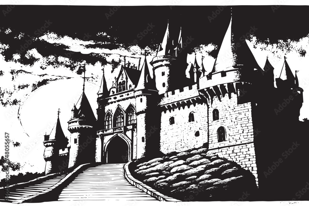 black and white texture of Castle, vector illustration image of Castle black texture on white paper