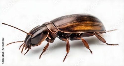  Close-up of a shiny, brown beetle with intricate patterns