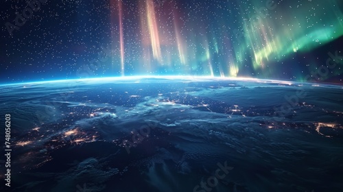 Stunning view of the Earth from space with aurora lights - The beauty and fragility of our planet
