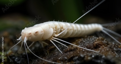  A close-up of a white caterpillar on a rock