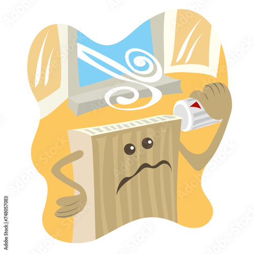Canvas-taulu Cartoon illustration of a heater that is angry because the window is wide open