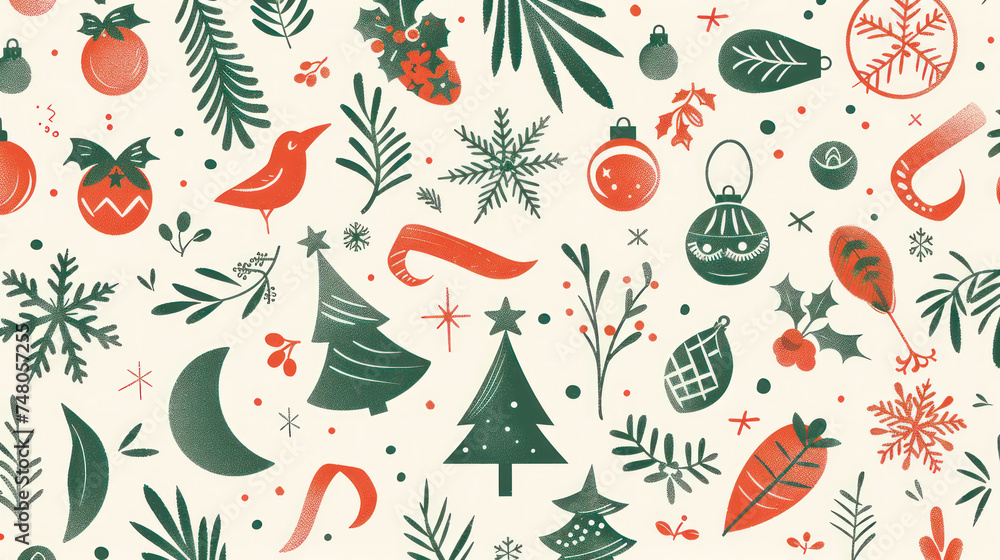 Christmas Pattern of Icons and Symbols in Red and Green: A Festive Design Christmas Pattern of Icons and Symbols in Red and Green: A Festive Design
