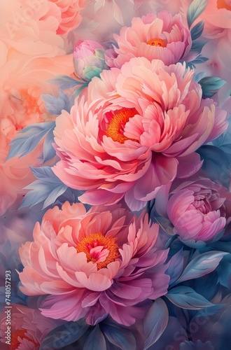 a watercolor painting of pink peonies