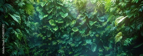 a tropical plant wall with green leaves