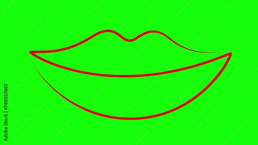 Animated red lips symbol is gradually drawn. Linear icon. Single line. Concept of beauty, makeup. Looped video. Vector illustration isolated on green background. Animated red lips symbol is gradually drawn. Linear icon. Single line. Concept of beauty, makeup. Looped video. Vector illustration isolated on green background.