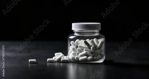  Medicine bottle with pills, close-up