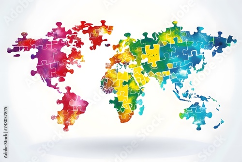 World Autism Awareness Day banner world map on a white background consisting of colorful puzzles place for text concepts of inclusivity  diversity awareness and help  mental illness and brain diseases