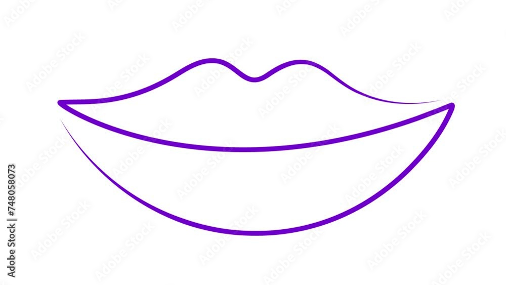 Animated violet lips symbol is gradually drawn. Linear icon. Single line. Concept of beauty, makeup. Looped video. Vector illustration isolated on white background. Animated violet lips symbol is gradually drawn. Linear icon. Single line. Concept of beauty, makeup. Looped video. Vector illustration isolated on white background.