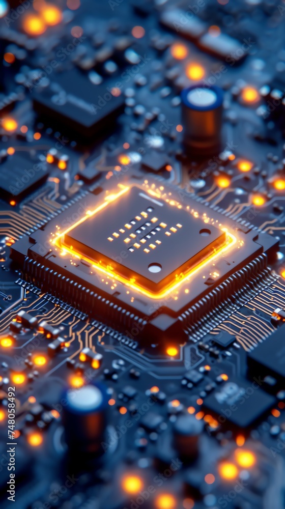 Glowing Circuit Board with Central Processor Glowing Circuit Board with Central Processor