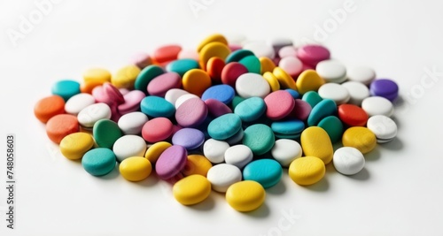  Vibrant assortment of colorful candy-coated pills