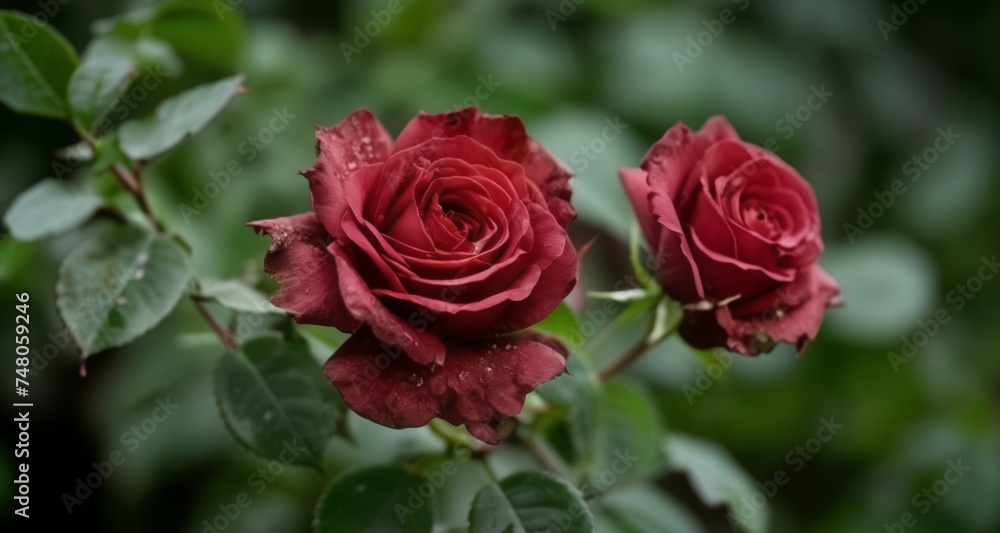 Blooming beauty - A close-up of two vibrant red roses Blooming beauty - A close-up of two vibrant red roses
