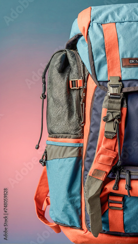 Vibrant Preparations: Backpack in Closeup with Vertical Gradient Background