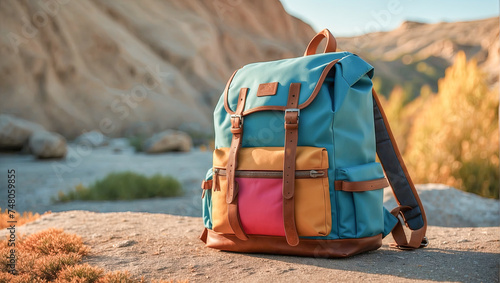 Adventure between Mountains Colored Backpack in Horizontal Landscape
