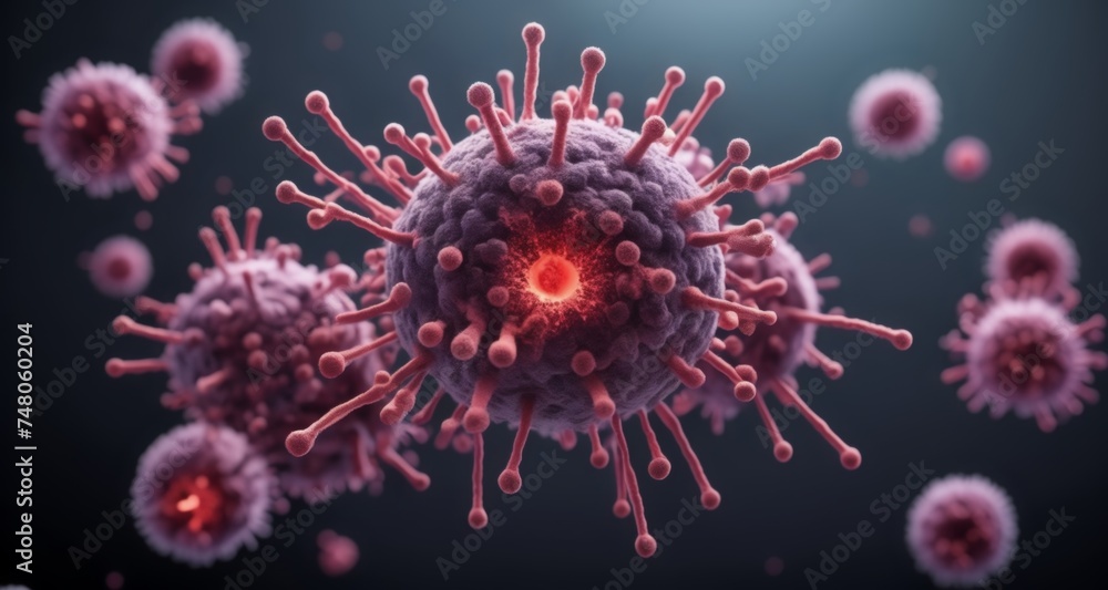 Viral particles in a 3D rendering, illustrating the complexity of a virus's structure Viral particles in a 3D rendering, illustrating the complexity of a virus's structure