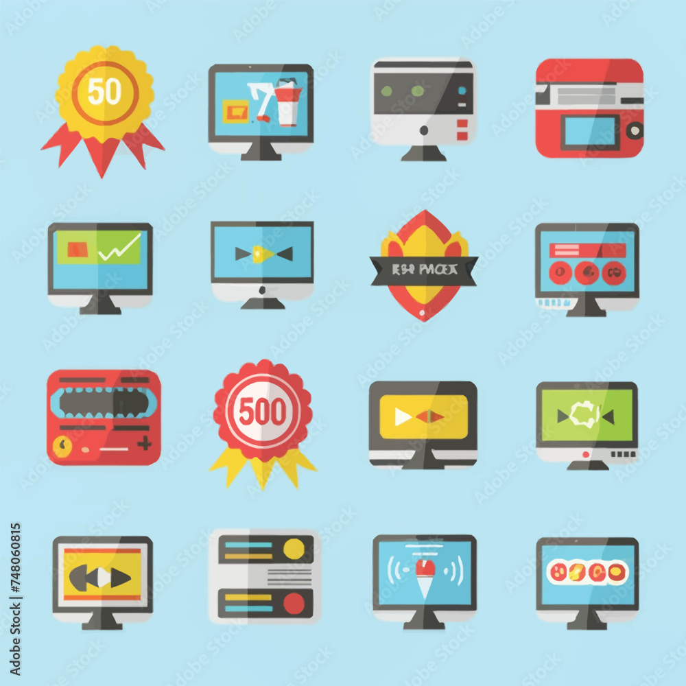 Computer and Prize vector set Computer and Prize vector set