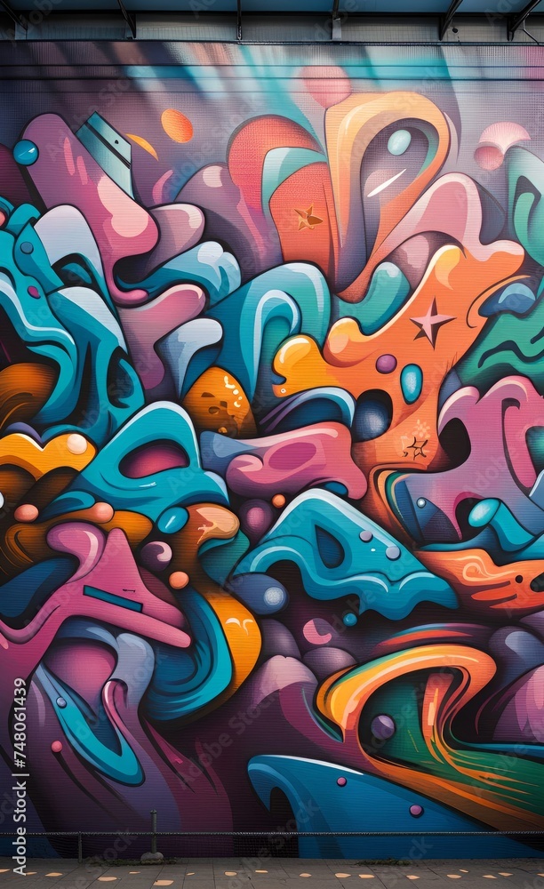 Obraz premium An abstract photo of a colorful graffiti mural, Generative AI