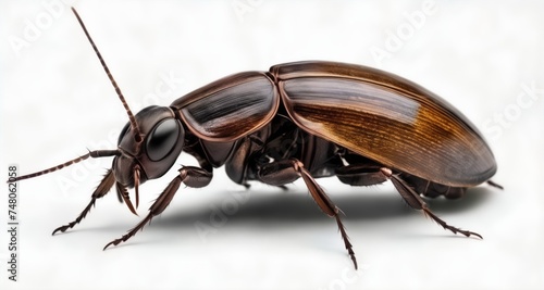  Close-up of a beetle with a shiny, dark brown body and legs © vivekFx