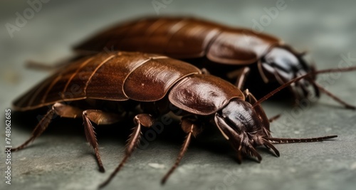  Close-up of two brown cockroaches on a surface © vivekFx