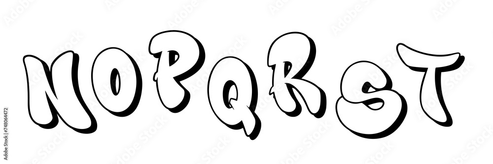 Handwritten graffiti font alphabet in black over white. Vector illustration. Part 3 Handwritten graffiti font alphabet in black over white. Vector illustration. Part 3