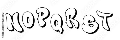 Handwritten graffiti font alphabet in black over white. Vector illustration. Part 3