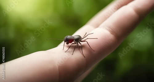  A tiny creature finds a resting spot on a human hand © vivekFx