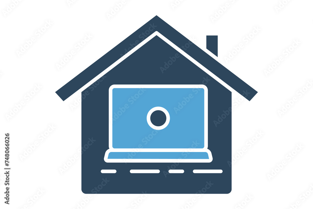 Work from home icon. laptop icon with house. featuring a cozy home setting with a laptop, conveying remote work convenience and comfort. solid icon style. element illustration. Work from home icon. laptop icon with house. featuring a cozy home setting with a laptop, conveying remote work convenience and comfort. solid icon style. element illustration.