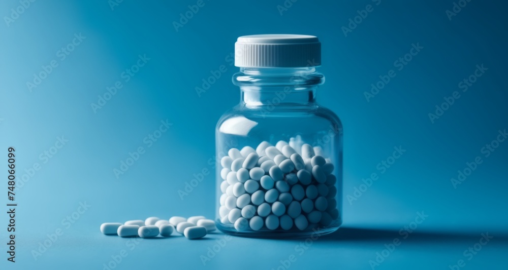 Medicinal capsules in a clear bottle Medicinal capsules in a clear bottle