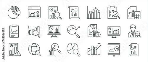 Management analysis simple minimal thin line icons. Relatedinspecting, report, calculating, accounting. Editable stroke. Vector illustration.