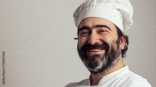 Portrait of happy attractive chef cook on white background