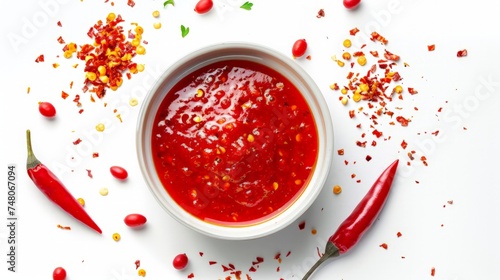 red hot chilli sauce isolated on a white background.Top view