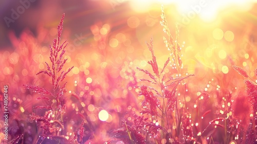 riceberry on blur rice field in sun light for background © chanidapa