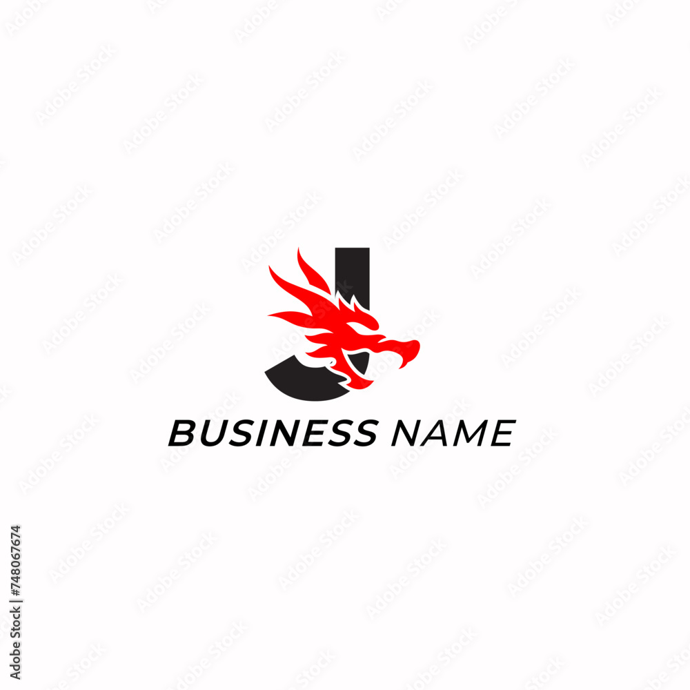 Fototapeta premium logo design creative letter J and dragon head
