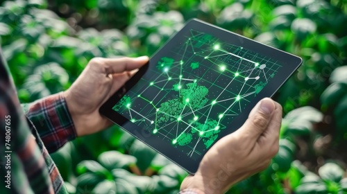 Smart jordbruk med moderne teknologi i landbruket. Man agronom bonde med digital tablet datamaskin i hvete felt ved hjelp av apps og internett, selektiv fokus photo