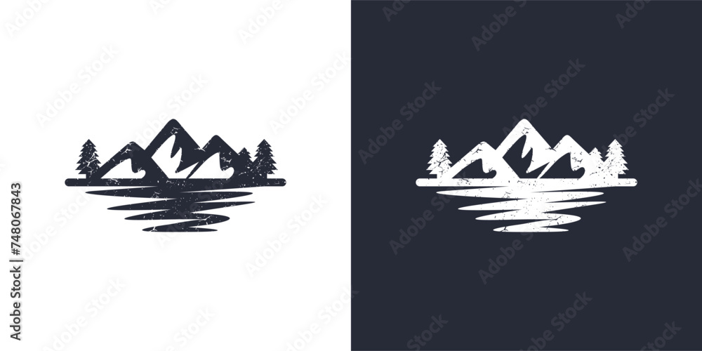 Fototapeta premium mountain logo vector icon illustration. mountain logo design template element with tree