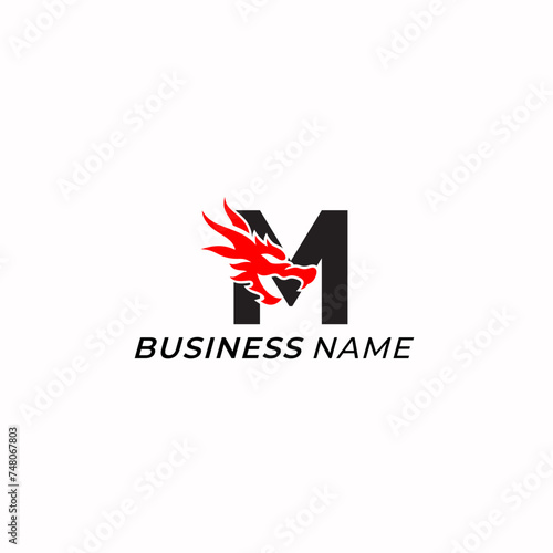 logo design letter M and head dragon