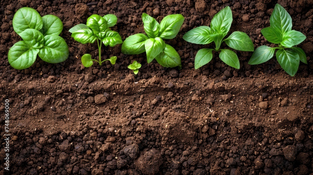 Naklejka premium Progressive growth stages of green basil plants