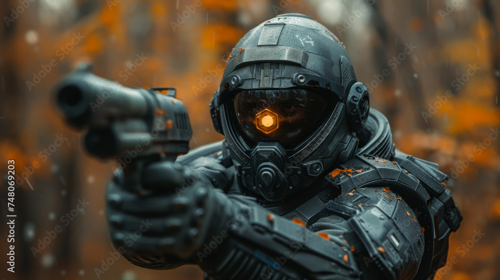 Sci-Fi Soldier with Laser Gun and Armor: A Brave and Strong Fighter Sci-Fi Soldier with Laser Gun and Armor: A Brave and Strong Fighter
