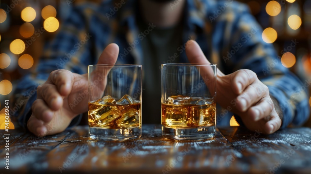 Close-up hand stop alcohol, Man's hand gesturing 'no' to a glass of whiskey. alcoholism treatment, alcohol addiction, quit booze, Stop Drinking Alcohol. unhealthy, alcohol rejection Close-up hand stop alcohol, Man's hand gesturing 'no' to a glass of whiskey. alcoholism treatment, alcohol addiction, quit booze, Stop Drinking Alcohol. unhealthy, alcohol rejection
