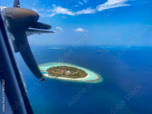 Aerial View of Maldives Island with Plane Propeller