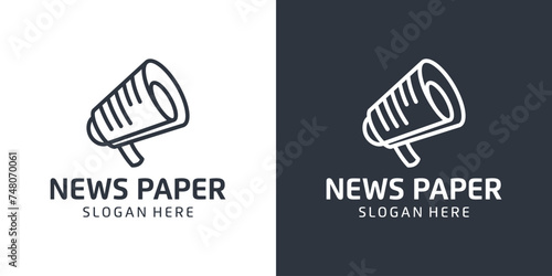 Megaphone logo design template with news paper documents and with abstract line model graphic design vector. Symbol, icon, creative. photo