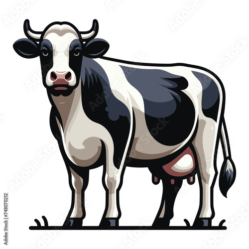 Cow full body vector illustration, farm pet, animal livestock, for butchery meat shop and dairy milk product, agriculture concept, design template isolated on white background