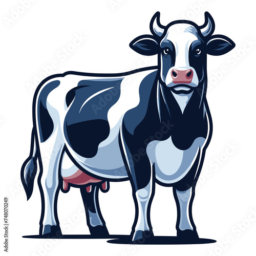 Cow full body vector illustration, farm pet, animal livestock, for butchery meat shop and dairy milk product, agriculture concept, design template isolated on white background